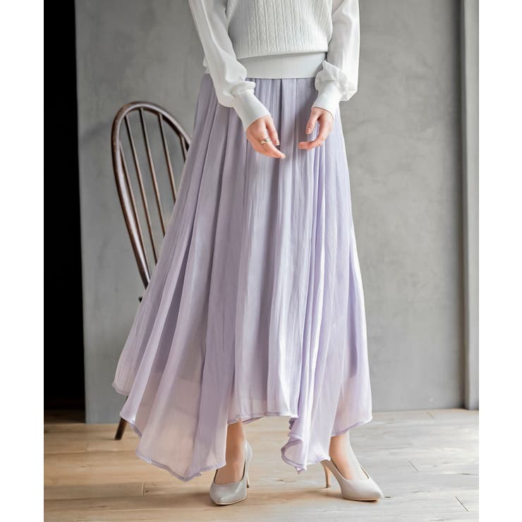 シャイニーサテンフレアーロングスカート | rps | 詳細画像6 