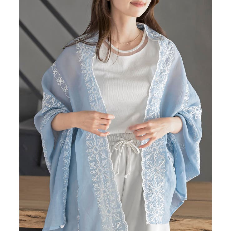 ブルー | 刺繍大判ストール | rps