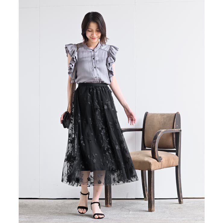 ✨ポアン✨【新品タグ付き】Sov.ダブスタ 刺繍 チュールスカート DOUBLE STANDARD CLOTHING（ダブルスタンダードクロージング）の