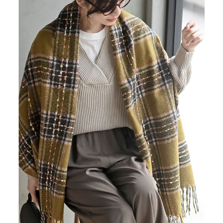 ベージュ | チェック起毛大判ストール | rps