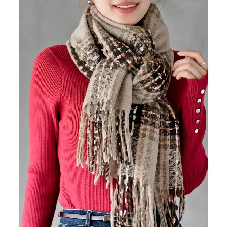 Lベージュ | チェック起毛大判ストール | rps