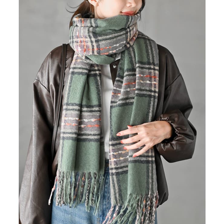 グリーン | チェック起毛大判ストール | rps