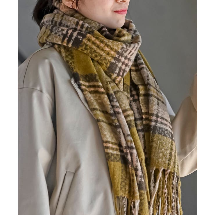 マスタード | チェック起毛大判ストール | rps