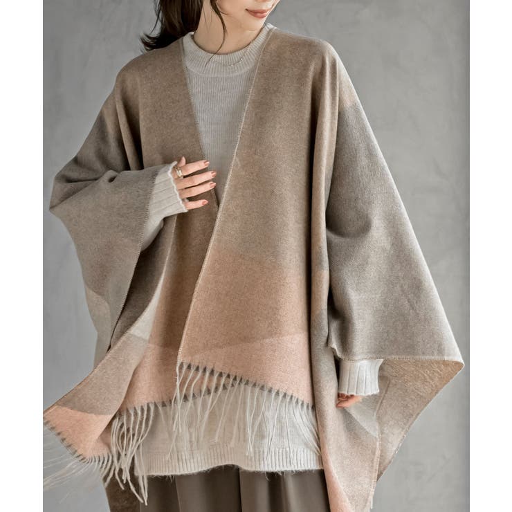 ベージュ | 配色大判ストールポンチョ | rps