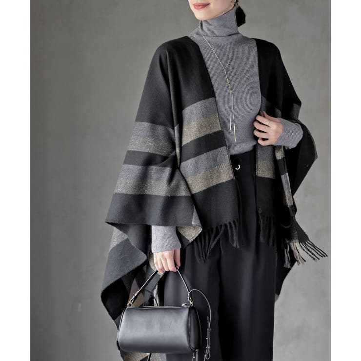 ブラック | チェック大判ストールポンチョ | rps