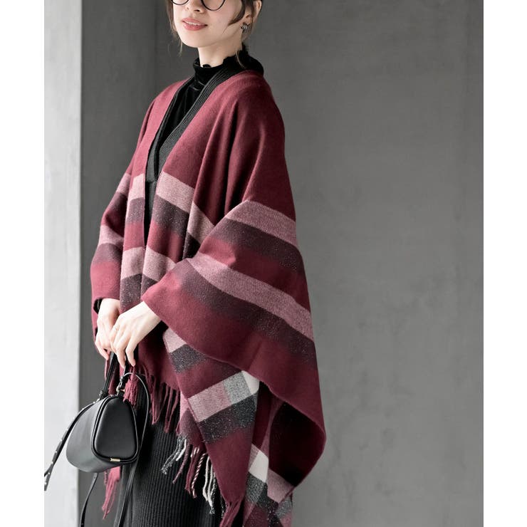 ボルドー | チェック大判ストールポンチョ | rps