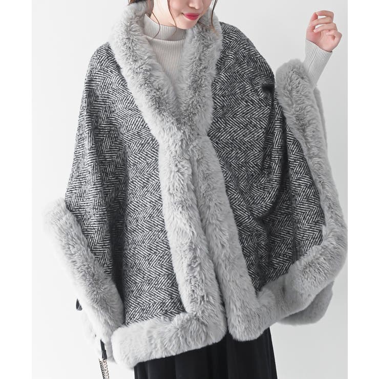 グレー | フェイクファーポンチョコート | rps