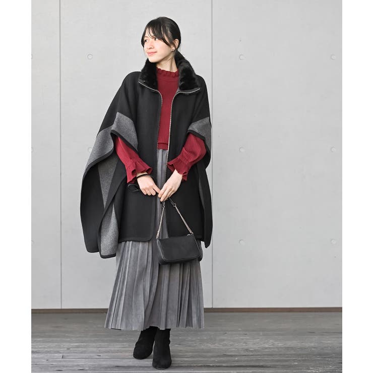 フェイクファーネック配色ポンチョコート | rps | 詳細画像10 