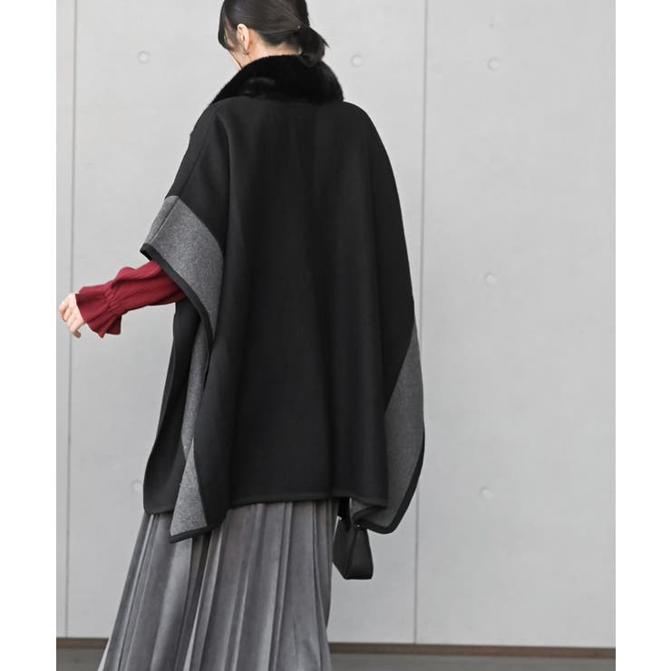 フェイクファーネック配色ポンチョコート | rps | 詳細画像12 