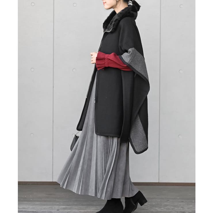 フェイクファーネック配色ポンチョコート | rps | 詳細画像13 