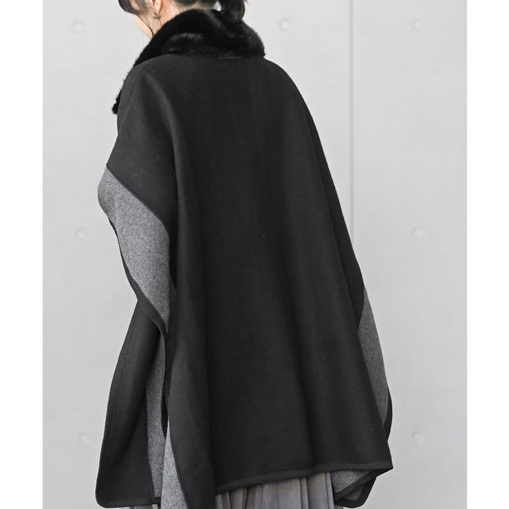 フェイクファーネック配色ポンチョコート | rps | 詳細画像16 