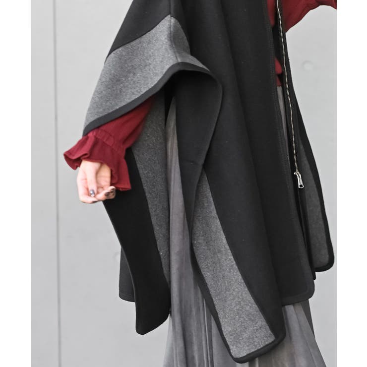 フェイクファーネック配色ポンチョコート | rps | 詳細画像17 