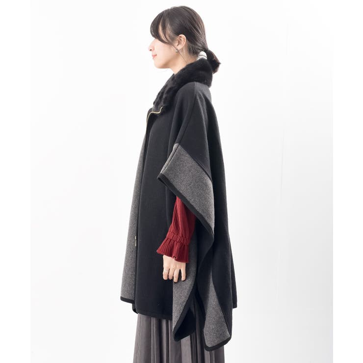フェイクファーネック配色ポンチョコート | rps | 詳細画像18 
