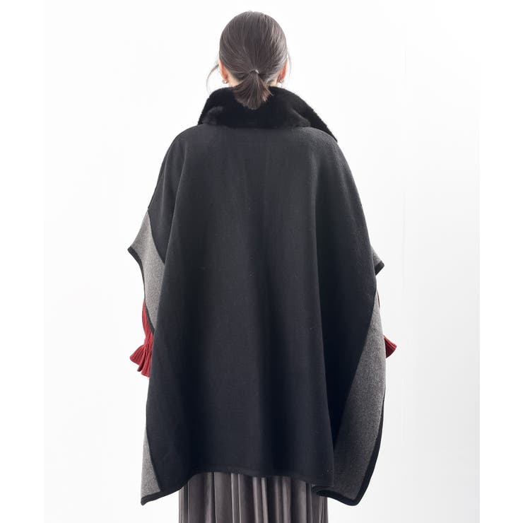 フェイクファーネック配色ポンチョコート | rps | 詳細画像19 