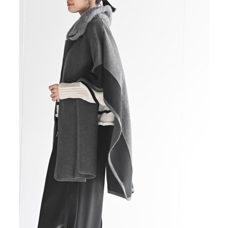 フェイクファーネック配色ポンチョコート | rps | 詳細画像3 