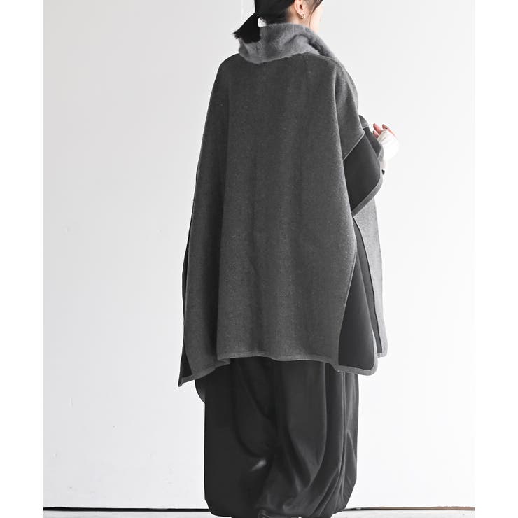 フェイクファーネック配色ポンチョコート | rps | 詳細画像4 