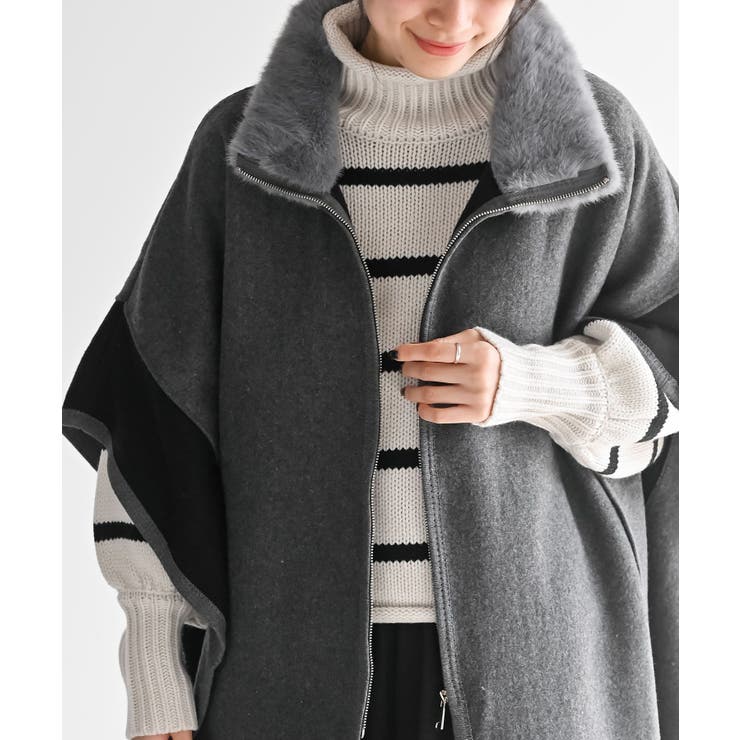 フェイクファーネック配色ポンチョコート | rps | 詳細画像6 