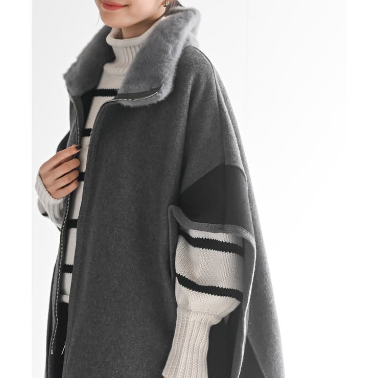 フェイクファーネック配色ポンチョコート | rps | 詳細画像7 