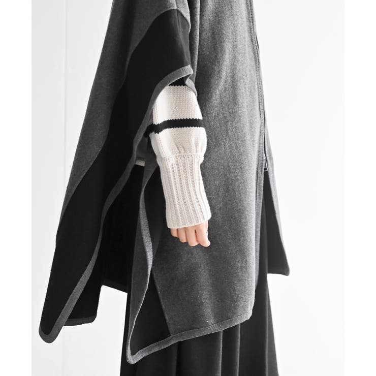 フェイクファーネック配色ポンチョコート | rps | 詳細画像9 
