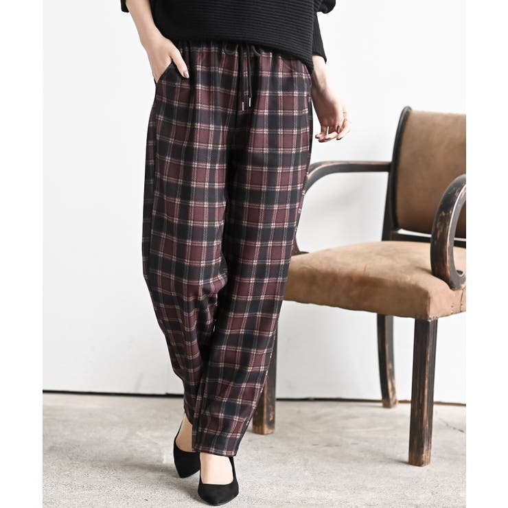 ボルドー | チェック柄イージーパンツ | rps