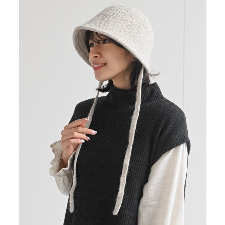 アイボリー | ＢＡＣＫリボン柄編みバケットハット | rps