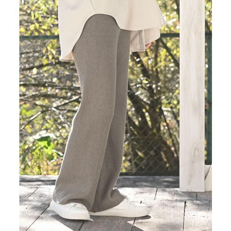 杢ブラウン | リブニットイージーセミワイドパンツ | rps