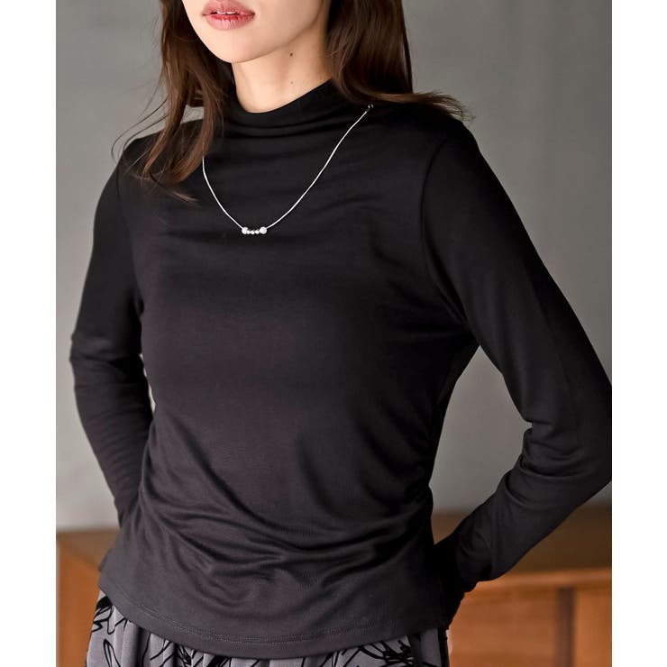 ブラック | ネックレス付きプチハイネックカットソー | rps