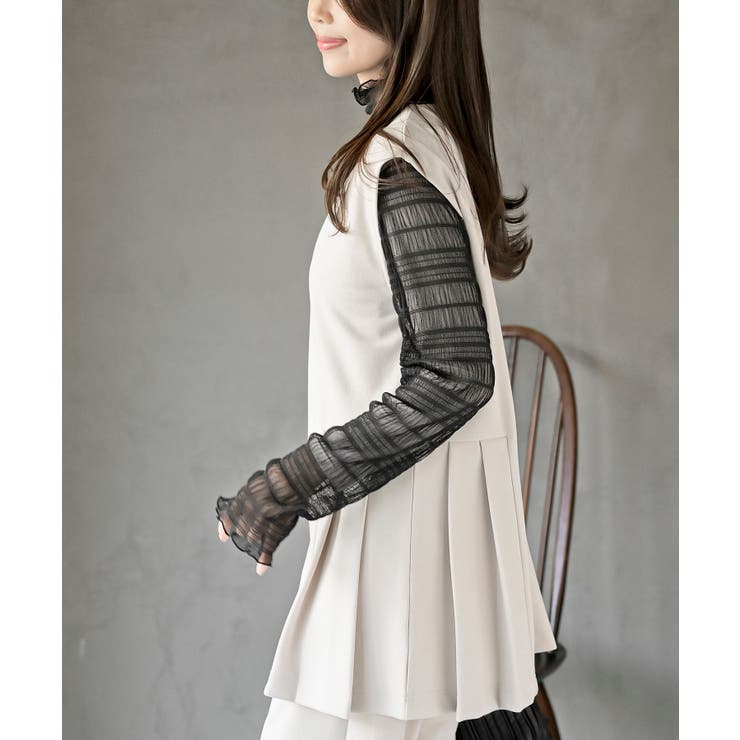 Vネックプリーツベスト×パンツセットアップ[品番：RPSW0003432