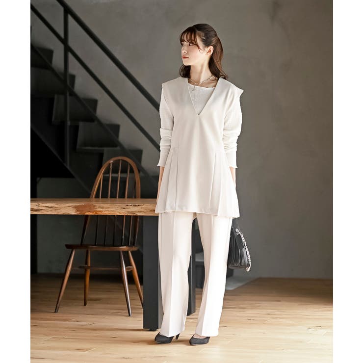 ギャザートップスセットワイドパンツ セットアップ 夏[品番：WG010087421]｜WEGO【WOMEN】（ウィゴー）のレディース ファッション通販｜SHOPLIST（ショップリスト） [WBRSybJP] レディース 無地 Vネック トップス&amp;パンツ ツーピースセット、秋 カジュアル ワイドレッグパンツセッ
