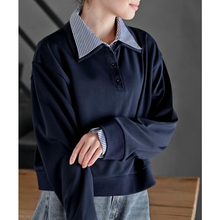 ネイビー | 衿レイヤードポンチプルオーバー | rps