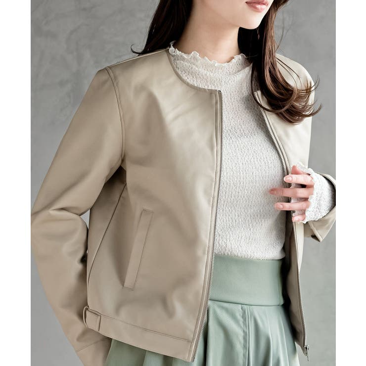 アイボリー | ノーカラーライダースジャケット | rps