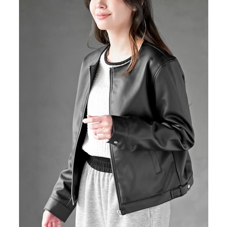 ブラック | ノーカラーライダースジャケット | rps