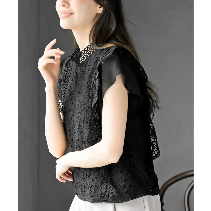 プチハイネックフレンチスリーブレースブラウス | rps | 詳細画像15 