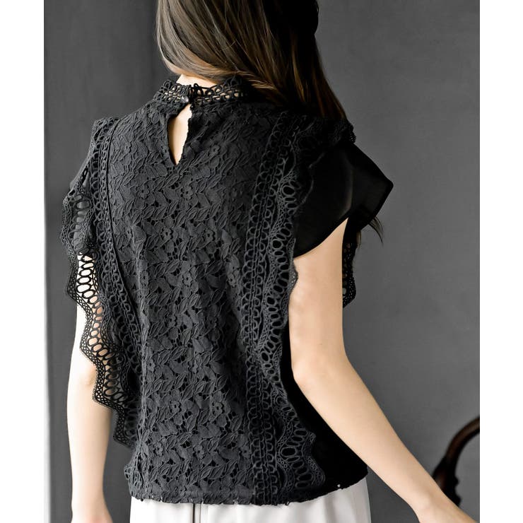 プチハイネックフレンチスリーブレースブラウス | rps | 詳細画像16 