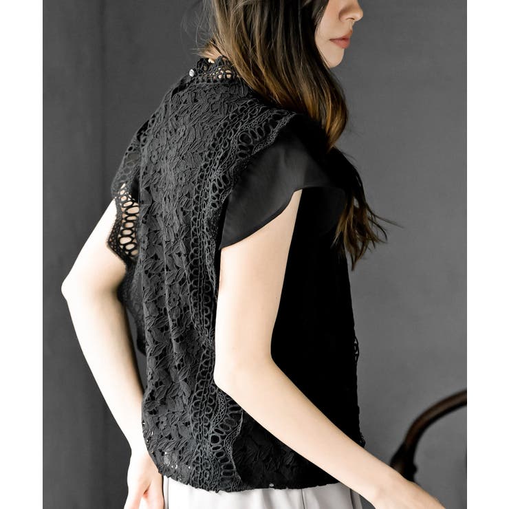 プチハイネックフレンチスリーブレースブラウス | rps | 詳細画像17 