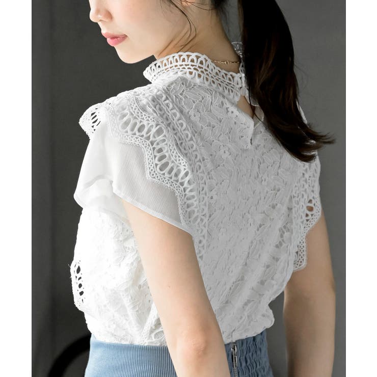 プチハイネックフレンチスリーブレースブラウス | rps | 詳細画像7 