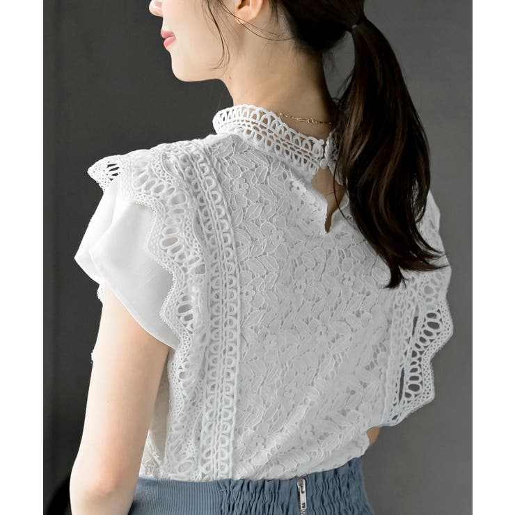 プチハイネックフレンチスリーブレースブラウス | rps | 詳細画像8 