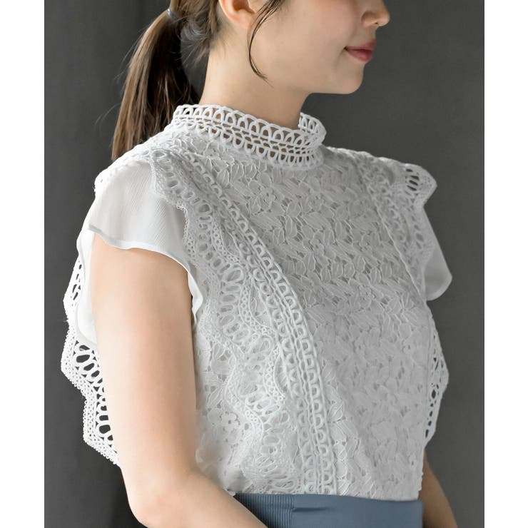 プチハイネックフレンチスリーブレースブラウス | rps | 詳細画像9 