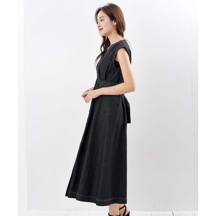 ベルト付きデニムノースリーブワンピース[品番：RPSW0001648