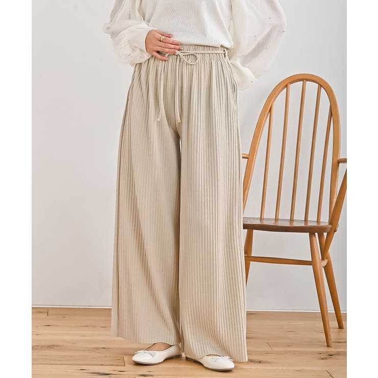 オフベージュ | ラメカットジョーゼットプリーツパンツ | rps