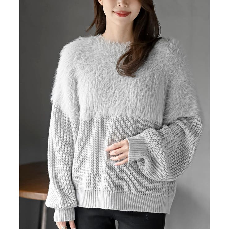 ライトグレー | 編地切替シャギーニットプルオーバー | rps