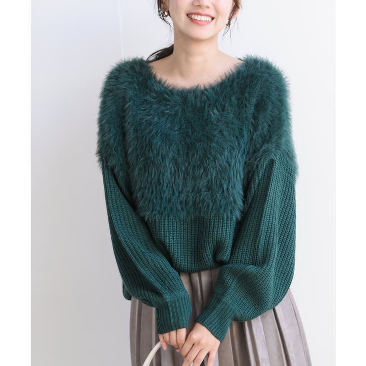 Dグリーン | 編地切替シャギーニットプルオーバー | rps