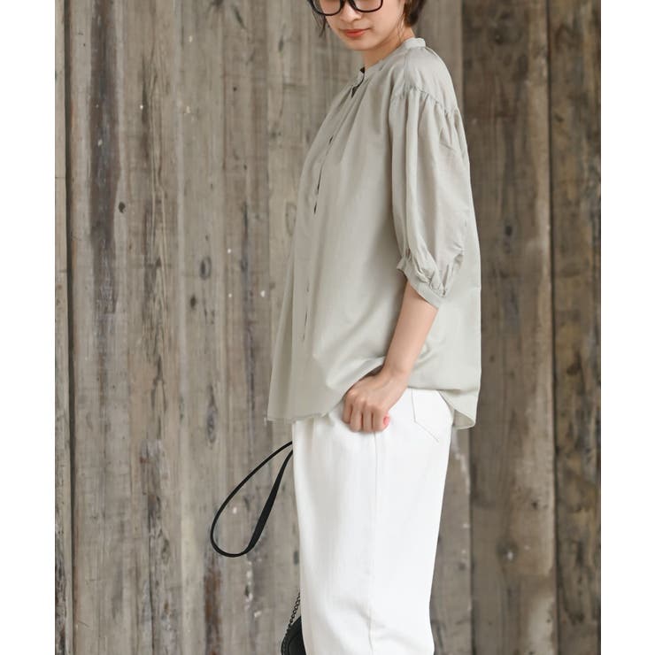 テンセル綿麻バンドカラー７分袖シャツ | rps | 詳細画像22 