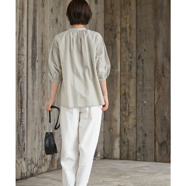 テンセル綿麻バンドカラー７分袖シャツ | rps | 詳細画像23 