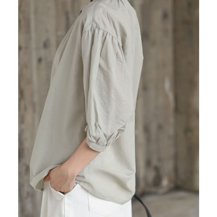 テンセル綿麻バンドカラー７分袖シャツ | rps | 詳細画像28 