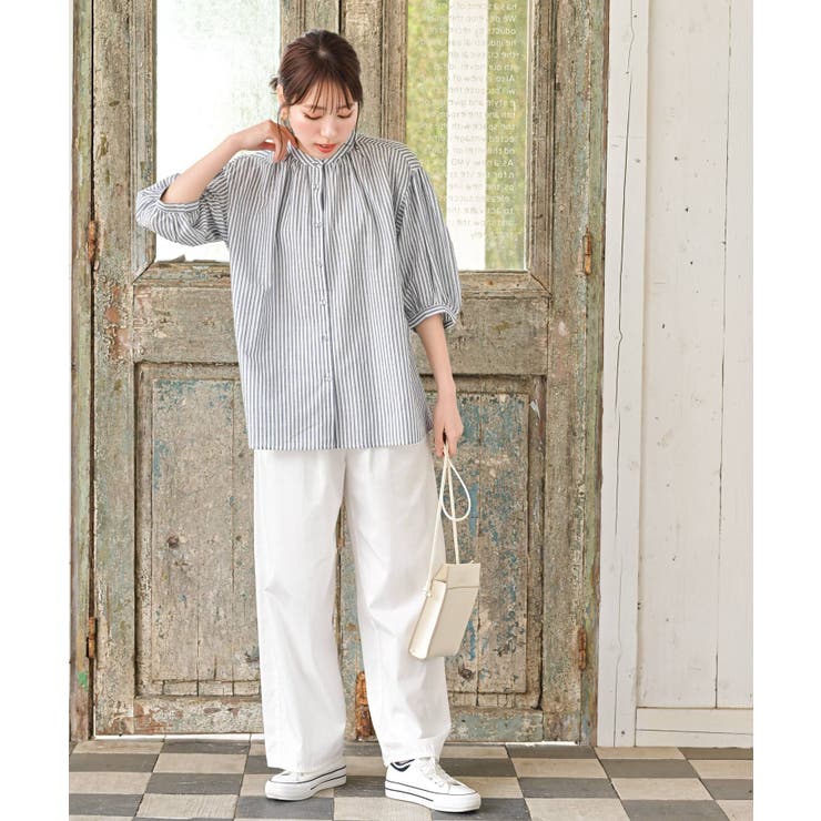 テンセル綿麻バンドカラー７分袖シャツ | rps | 詳細画像48 