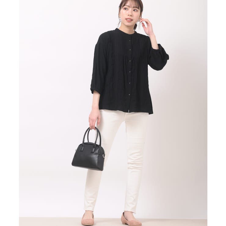 ピンタックレースバンドカラー7分袖ブラウス[品番：RPSW0001439]｜rps