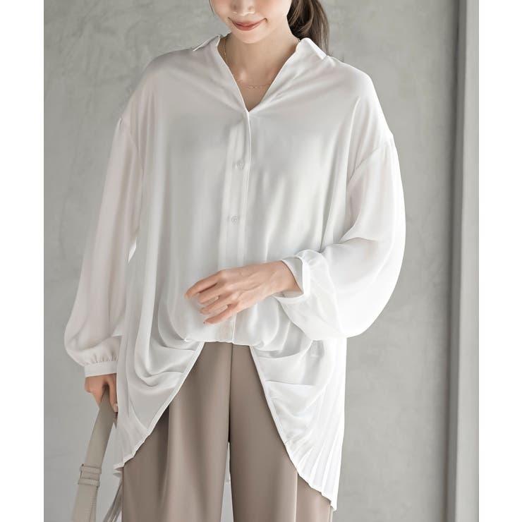 オフホワイト | ＢＡＣＫプリーツ裾タックブラウス | rps