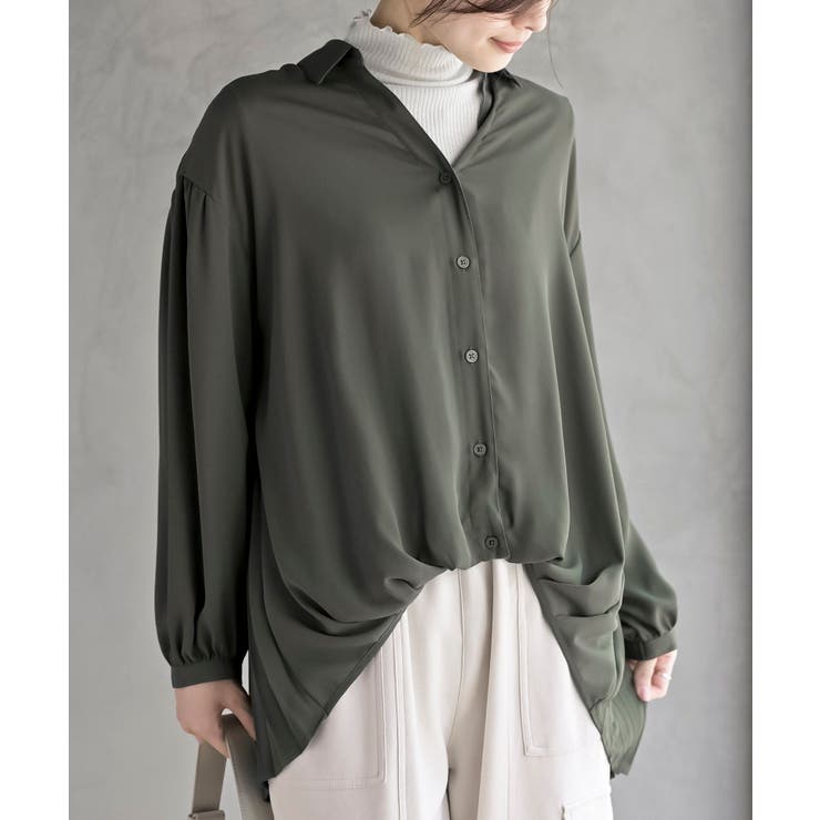 カーキ | ＢＡＣＫプリーツ裾タックブラウス | rps