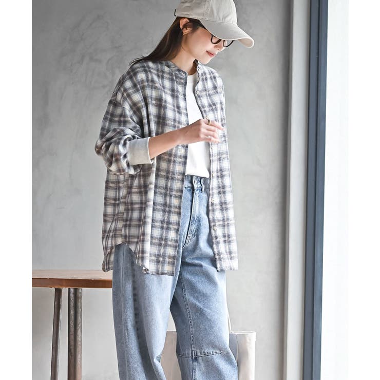 リブ使いバンドカラーチェックシャツ | rps | 詳細画像11 